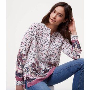 LOFT Ornate Floral Henley Utility Blouse Small